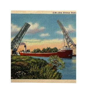 Vtg Postcard Transportation Boats Bascule Span Bridge OH 1940s Ephemera Curteich